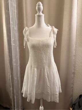 Zara White Tie-Shoulder Smocked Sundress